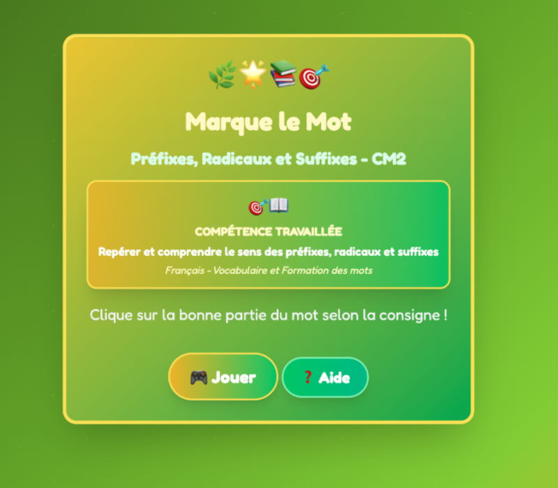 Le préfixe, radical et suffixe (CM2)